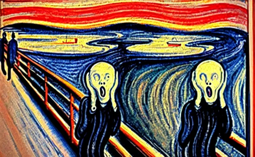 Prompt: The scream by Edward Munch reimagine in New York, acrilic painting, highly detalied