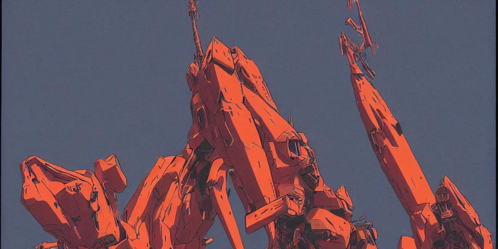 Prompt: grainy risograph matte painting of gigantic huge evangelion face with a lot of details - like mech covered ooze, orange and red matte colors, by moebius, close - up wide portrait, hyperrealism