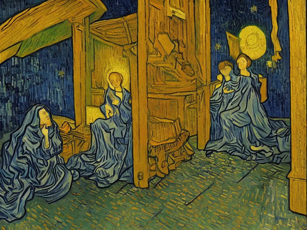 Prompt: the annunciation by van gogh oil painting