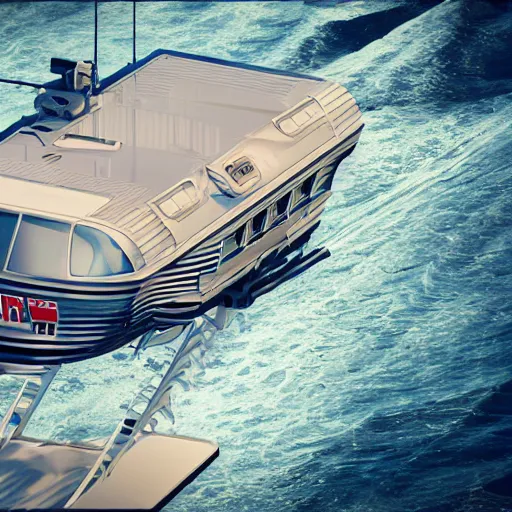 Image similar to rv mobile home boat helicopter, digital art, 3 d high definition, trending on artstation, photorealistic, high resolution, 8 k, octane, hyper detailed, trending on deviantart insane details, intricate, elite, ornate, elegant trend, highly detailed and intricate, sharp focus, photography, unreal engine