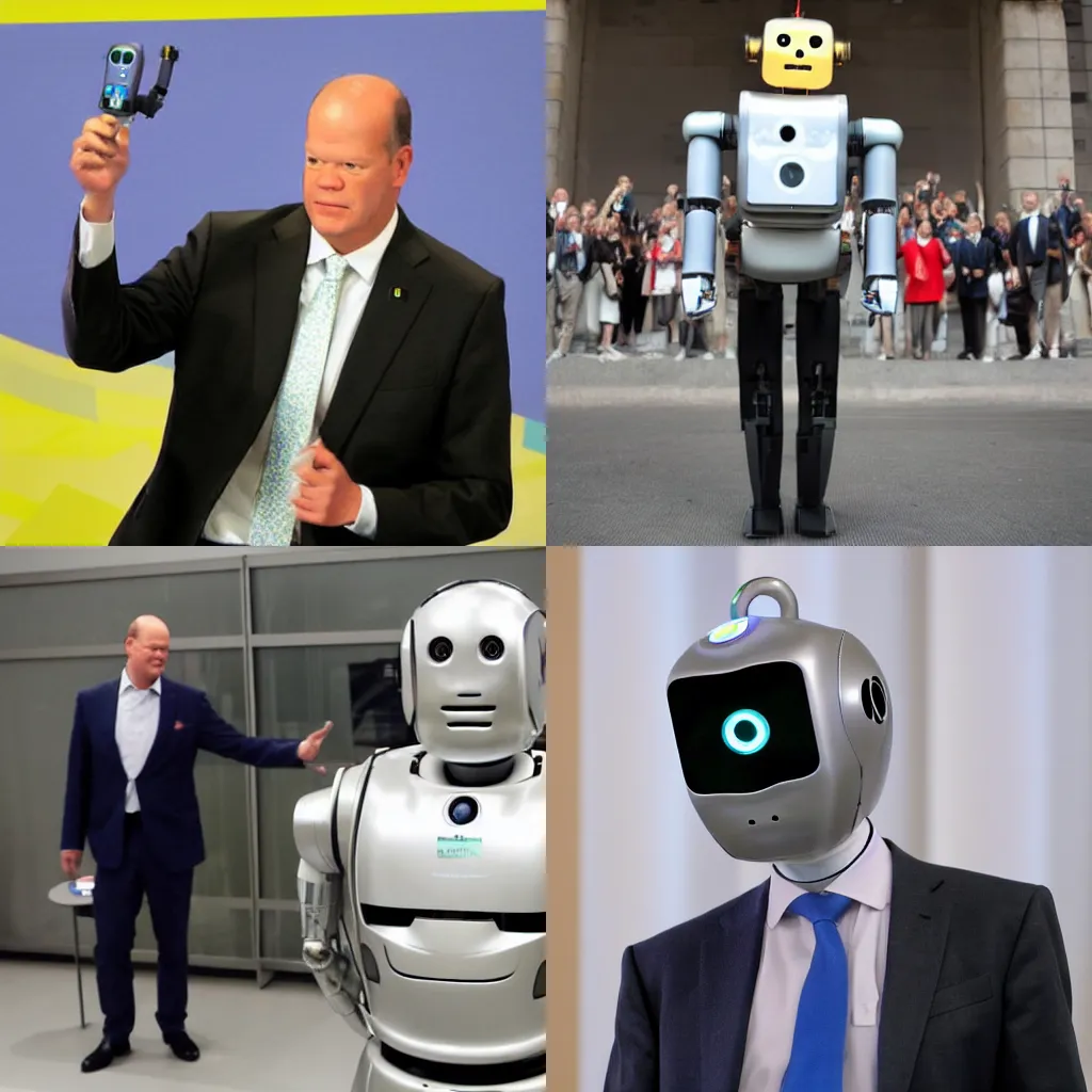 Prompt: chancellor of germany Olaf Scholz dressed as a robot
