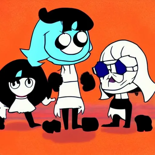 Image similar to the band ghost in the style of the powerpuff girls