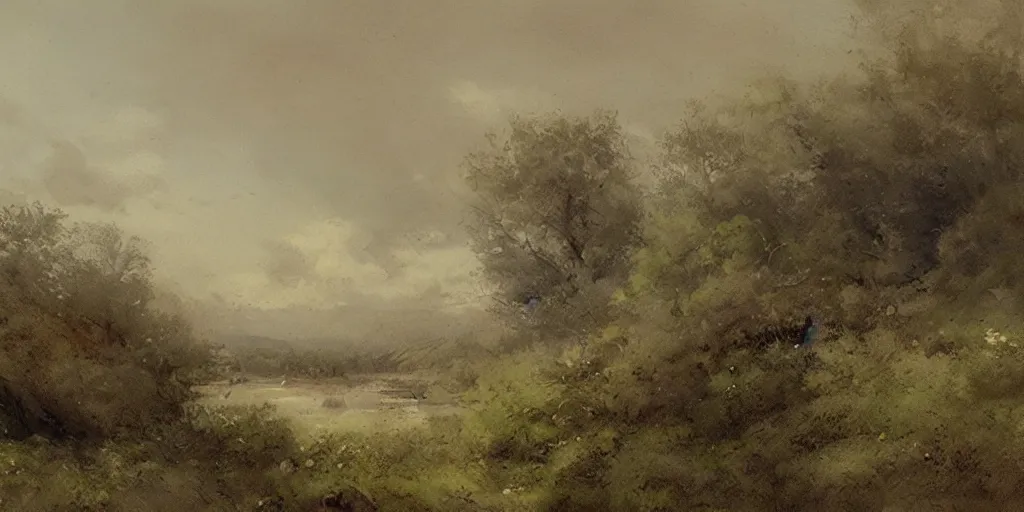Image similar to landscape by jean - baptiste monge, muted colors