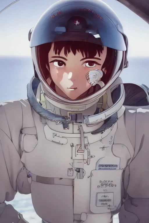 Prompt: Kodak portra 160, 8K, highly detailed, moebius seinen manga 3/4 closeup portrait, clear eyes, focus on moebius anti-g flight suit, tilt shift moebius background: famous french artist in moebius anime remake, aircraft carrier scene