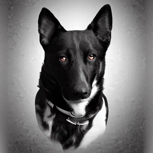 Image similar to a black and white matte painting of a dog in the style of Sam Webber