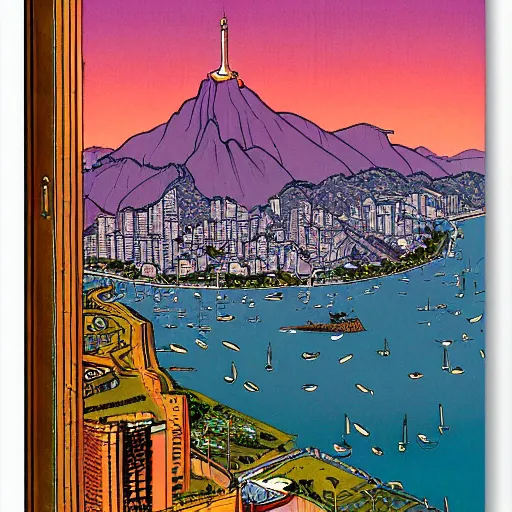 Prompt: rio de janeiro painted by moebius