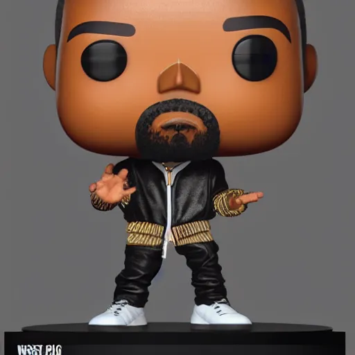 Image similar to kanye west [ holding a grimes funko pop ]!!, trending on artstation, 4 k photorealism, 4 k quality