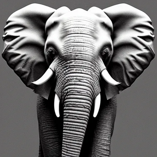 Prompt: an elephant holding a golden sword with his mouth, 1 bit render, strictly 1 bit, grey scale.