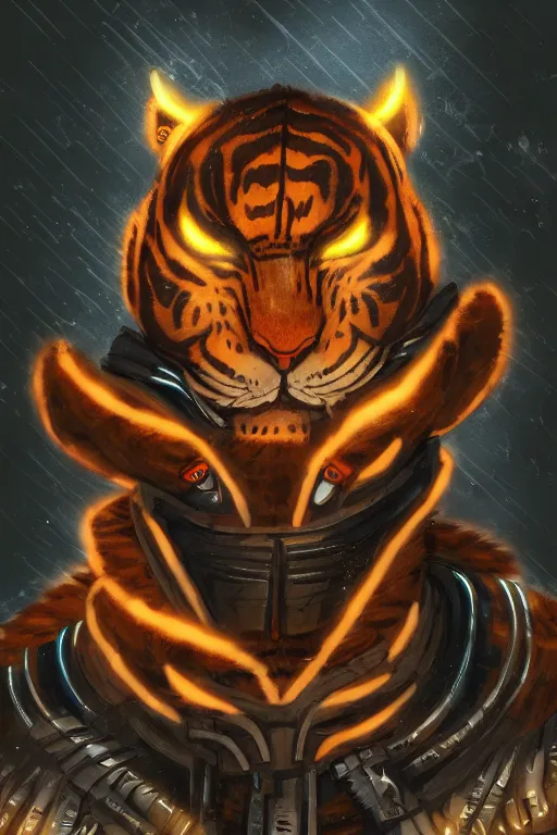 Image similar to an anthropomorphic cyberpunk tiger, backlighting, trending on artstation, digital art, furry art, trending on furaffinity, fantasy art, by kawacy