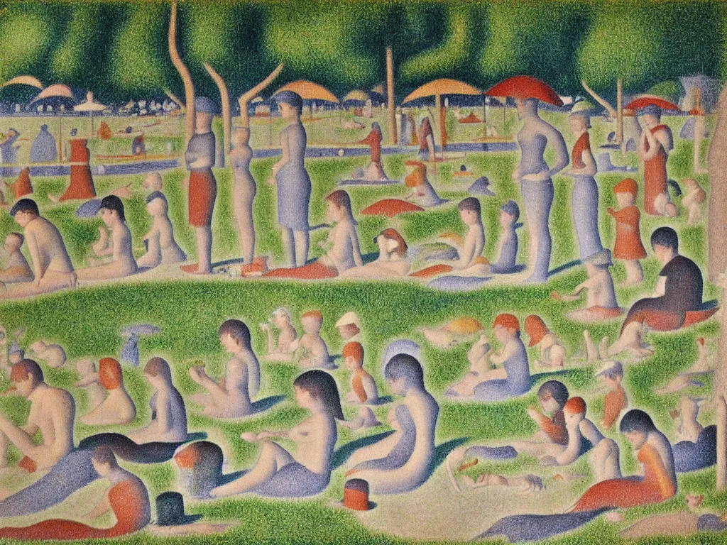 Image similar to Bath scene. Drawing by Georges Seurat