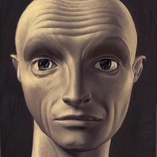 Prompt: portrait of a handsome human like male alien