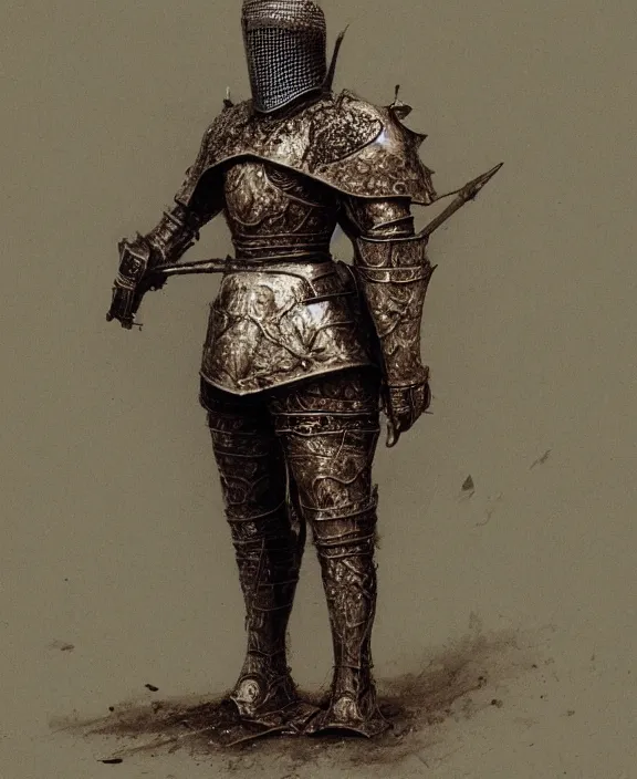 Prompt: royal grail knight ornament armor, dismounted, beksinski, trending on artstation