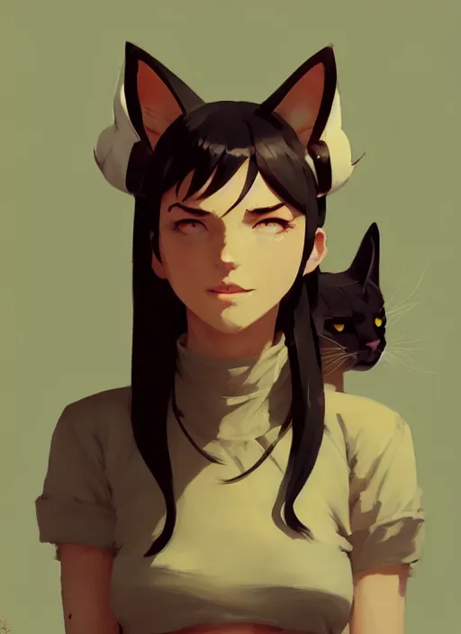 Image similar to portrait of cute catgirl with cat ears, by atey ghailan, by greg rutkowski, by greg tocchini, by james gilleard, by joe gb fenton, by in kaethe butcher, dynamic lighting, gradient light yellow, brown, blonde cream and white color in scheme, grunge aesthetic