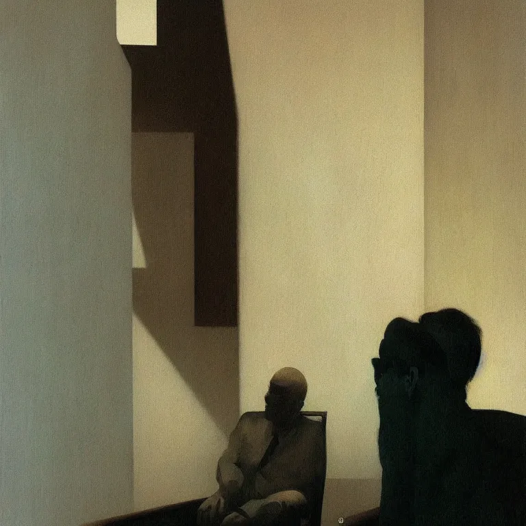 Image similar to portrait of a man, Edward Hopper and James Gilleard, Zdzislaw Beksinski, highly detailed