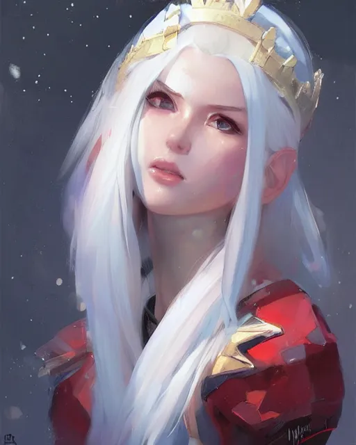 Prompt: aurora with white hair and crown, art by michael garmash and ilya kuvshinov and magali villeneuve, anime, cute - fine - face, pretty face, beautiful bone structure, digital painting, realistic shaded perfect face, artstation, concept art, sharp focus, illustration, ultra detailed, 4 k,