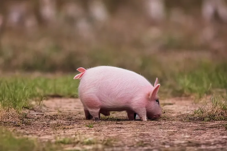 Image similar to a pig bunny!!! hybrid! hyper realistic!! realistic lighting!! wildlife photographer of the year!!! bold natural colors, national geographic, hd, wide angle, 8 k