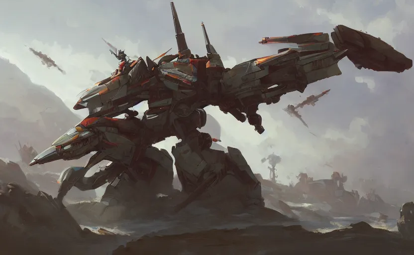 Prompt: a painting of gunhawkpoe trending on artstation in the style of greg rutkowski, hawk, mecha, transformer, warship