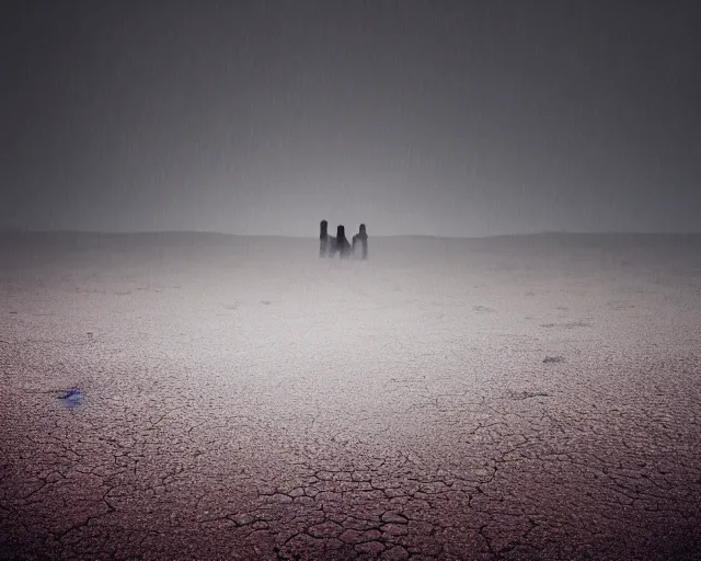 Prompt: bleeding out in an endless desert foggy, volumetric photo, void, sadness, depression, loss of control