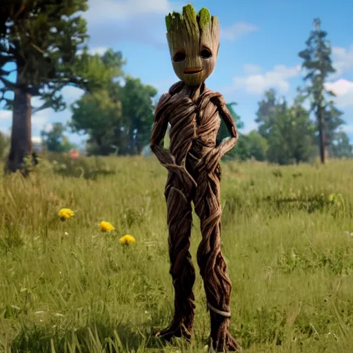 Image similar to Baby Groot + Grogu, RDR 2 mod