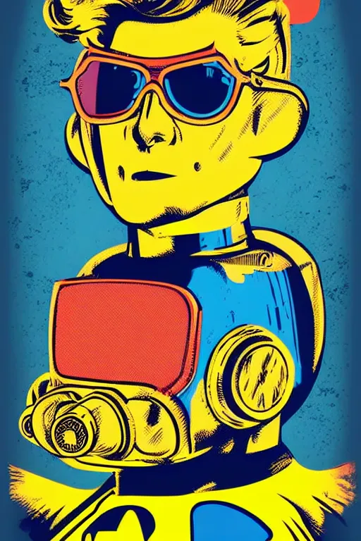 Image similar to fallout 7 6 retro futurist illustration art by butcher billy, sticker, colorful, illustration, highly detailed, simple, smooth and clean vector curves, no jagged lines, vector art, smooth andy warhol style