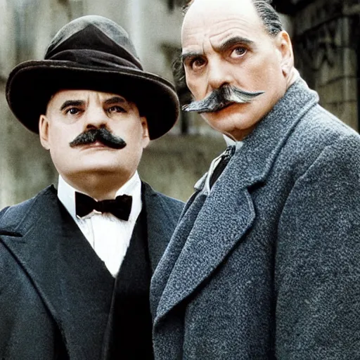 Image similar to tv serie with hercule poirot and hastings