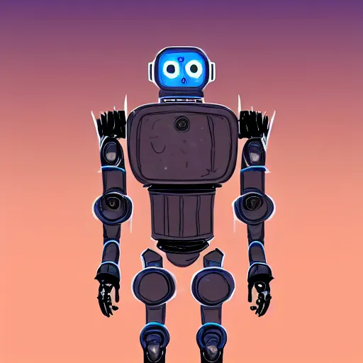 Image similar to spacepunk robot warforged, fullbody concept, robot is covered with long spikes, vast desert, symmetrical