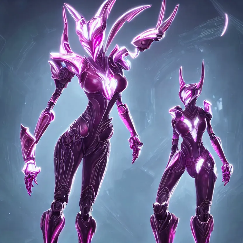 Image similar to highly detailed exquisite fanart, of a stunning beautiful female warframe, but as an anthropomorphic robot dragon, standing elegantly, shining reflective off-white plated armor, bright Fuchsia skin, sharp claws, full body shot, epic cinematic shot, realistic, professional digital art, high end digital art, DeviantArt, artstation, Furaffinity, 8k HD render, epic lighting, depth of field