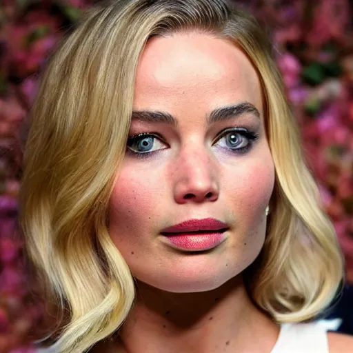 Prompt: a woman who is a genetic combination of jennifer lawrence margot robbie laura bailey pokimane, medium shot, detailed eyes,