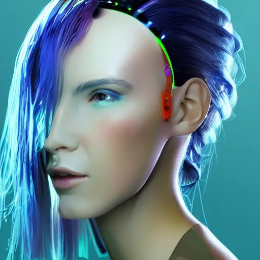 Image similar to a cyberpunk girl with a scifi neuralink device on her head