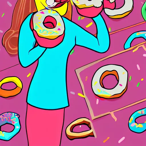 Image similar to Mabel Pines eating a donut, colourful, drawing, masterpiece, high detail, digital art, by Alex Hirsch
