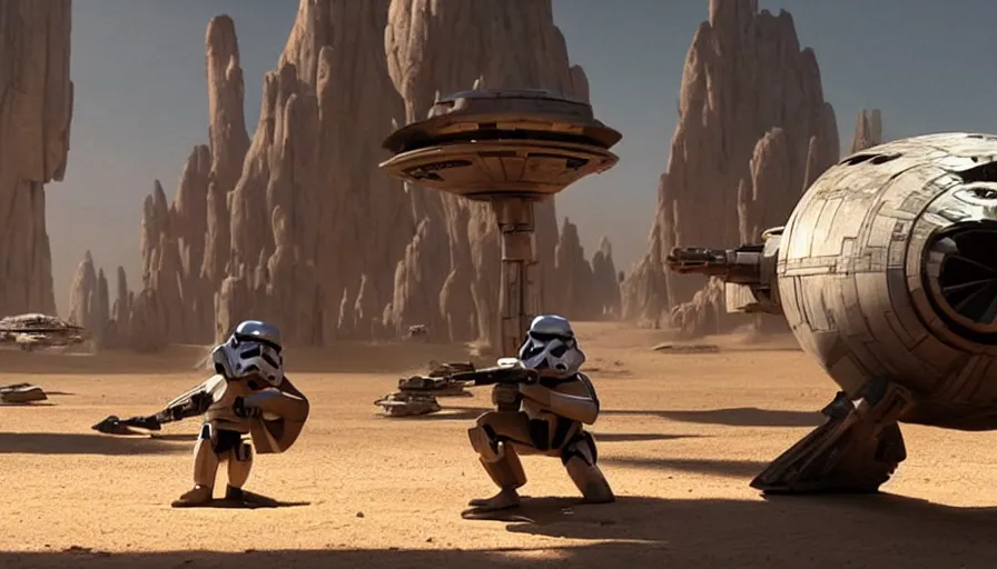 Image similar to a still from star wars directed by pixar animation studio