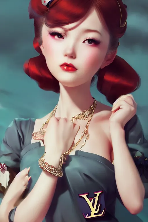 Image similar to a pin up and beautiful fashion charming dreamlke japan girl with lv jewelry, character art, art by artgerm lau and wlop and and ilya kuvshinov and john singer sargent, hyperdetailed, 8 k realistic, symmetrical, frostbite 3 engine, cryengine, dof, trending on artstation, digital art