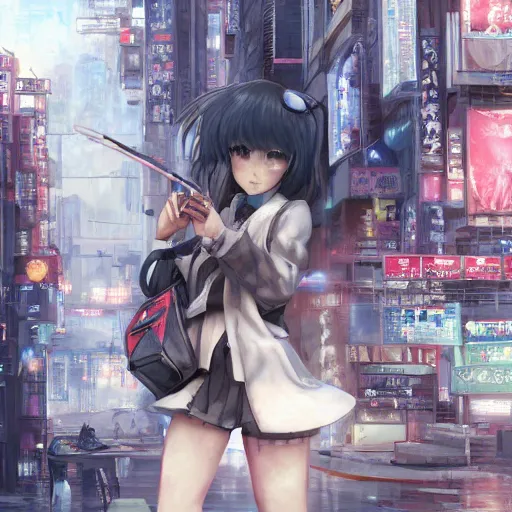 Image similar to dynamic composition, motion, ultra-detailed, incredibly detailed, a lot of details, amazing fine details and brush strokes, colorful and grayish palette, smooth, HD semirealistic anime CG concept art digital painting, watercolor oil painting of Clean and detailed post-cyberpunk sci-fi close-up schoolgirl in asian city in style of cytus and deemo, blue flame, relaxing, calm and mysterious vibes,, by a Chinese artist at ArtStation, by Huang Guangjian, Fenghua Zhong, Ruan Jia, Xin Jin and Wei Chang. Realistic artwork of a Chinese videogame, gradients, gentle an harmonic grayish colors. set in half-life 2, Matrix, GITS, Blade Runner, Neotokyo Source, Syndicate(2012), dynamic composition, beautiful with eerie vibes, very inspirational, very stylish, with gradients, surrealistic, dystopia, postapocalyptic vibes, depth of field, mist, rich cinematic atmosphere, perfect digital art, mystical journey in strange world