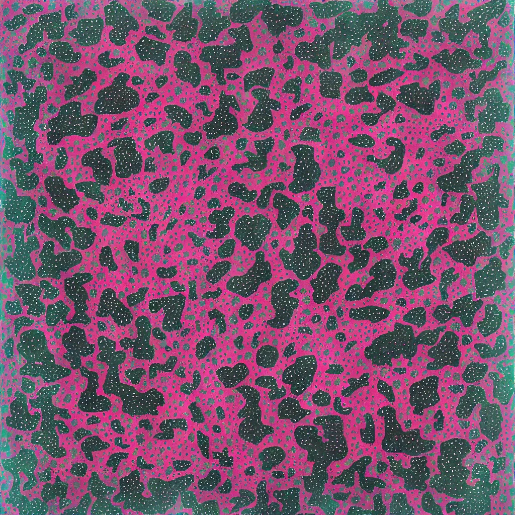 Image similar to camo made of out teeth, smiling, abstract, maya bloch artwork, pink convertible, do hoang tuong artwork, cryptic, dots, stipple, lines, splotch, color tearing, pitch bending, faceless people, dark, ominous, eerie, minimal, points, technical, old painting