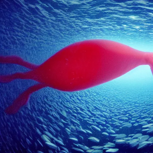 Image similar to real footage of a colossal squid in the ocean abyss, underwater photography, realistic, 8K, national geographic