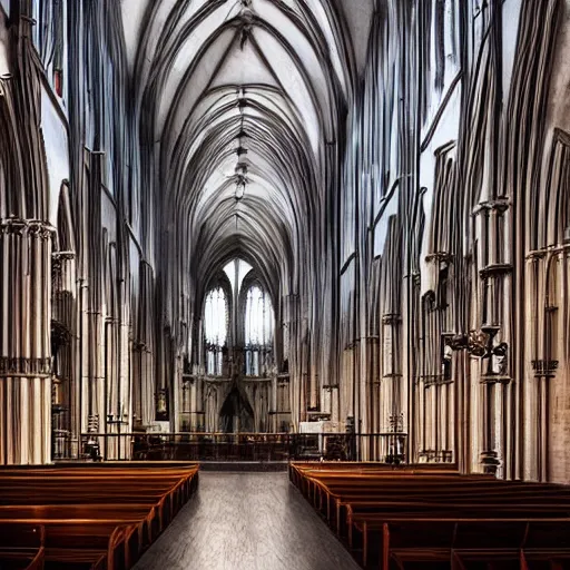 Image similar to The head offices of ODOO as a beautiful gothic cathedral, dramatic lighting, photorealistic