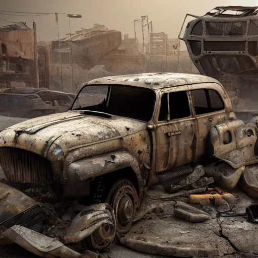 Prompt: car made out of scrap parts in a apocalyptic wasteland, 3d render, Unreal Engine, octane render, ray tracing, Unity, highly detailed, high quality, HD, 4k, 8k, realistic, sharp, trending