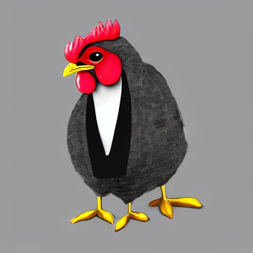 Image similar to a high quality photo of a chicken wearing a suit, 8k, digital art