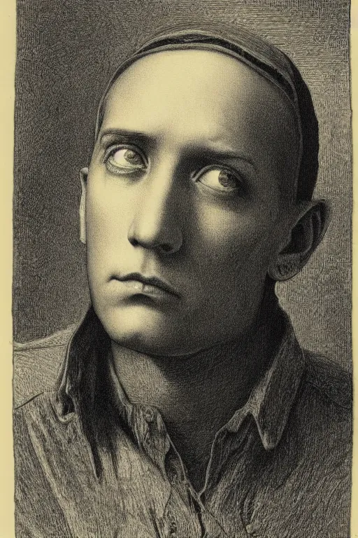 Image similar to portrait of eminem, Gustave Dore lithography