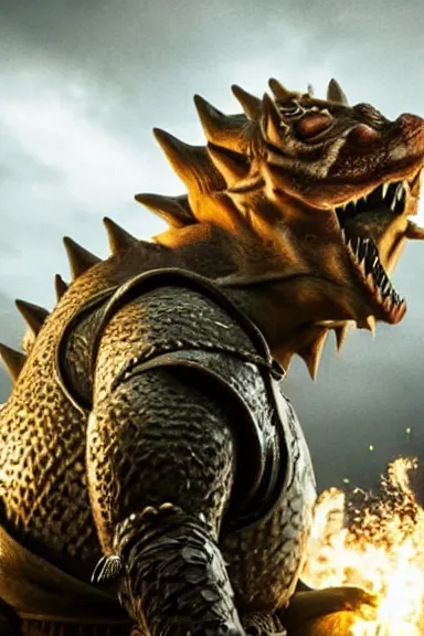 Image similar to very very intricate photorealistic photo of bowser in an episode of game of thrones, photo is in focus with detailed atmospheric lighting, award - winning details
