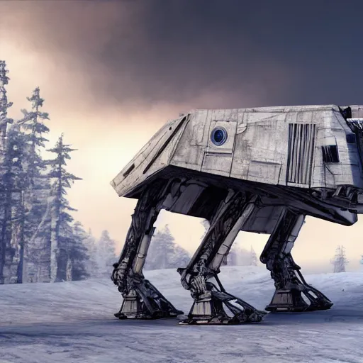 Prompt: a hyperrealistic octane render of a star wars at - at by salvador dali, unreal engine, 8 k, dramatic lighting, volumetric lighting, hyper detailed, photorealistic