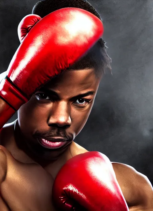 Scene Of Micheal B Jordan With Red Boxing Gloves | Stable Diffusion ...