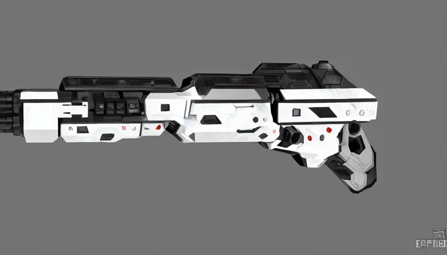 Image similar to extremely detailed ultra realistic side view photo sci fi hyper minimalist magnum pistol coilgun, detailed trigger, chemically propelled, battery, smooth streamline, battery and wires, railgun, chemrail, gauss, elegant sleek smooth body, white paint, smooth utopian design, ultra high quality, octane, cod, destiny, warframe, terminator