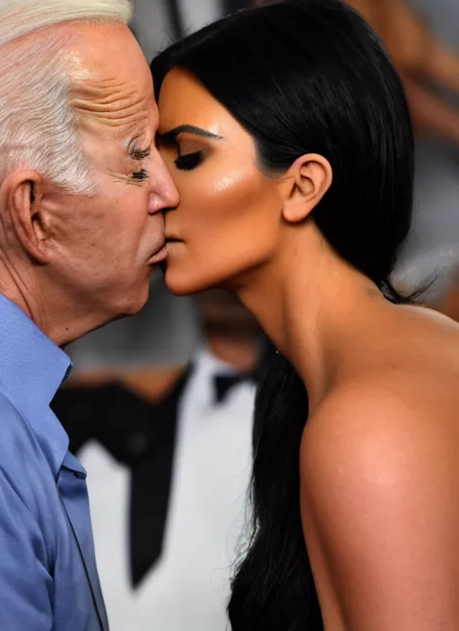 Image similar to film still of kim kardashian being kissed to sleep by joe biden, 8 k