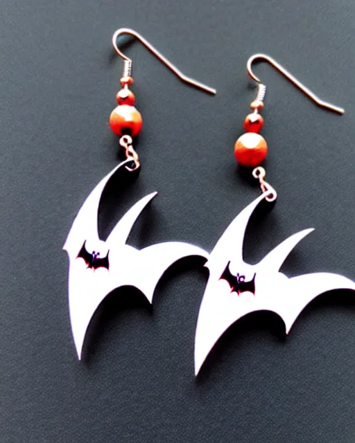 Image similar to spooky cartoon bat, 2 d lasercut earrings,