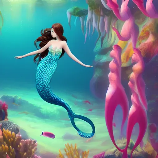 Prompt: princess mermaid dancing underwater, trending on Artstation, 4k