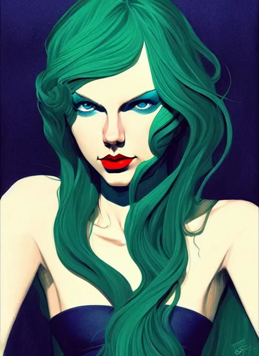 Prompt: style artgerm, joshua middleton, taylor swift with green dress, very long blue hair, swirling, symmetrical face, symmetrical eyes, lovecraftian western gunslinger, cinematic lighting