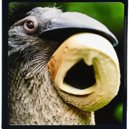 Prompt: real picture of a dodo bird in zoo, taken on Polaroid camera, detailed