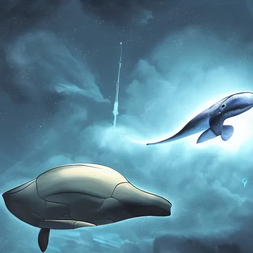 Image similar to a spaceship flies away abandoning a whale explorer on an alien world, sci-fi digital art illustration,