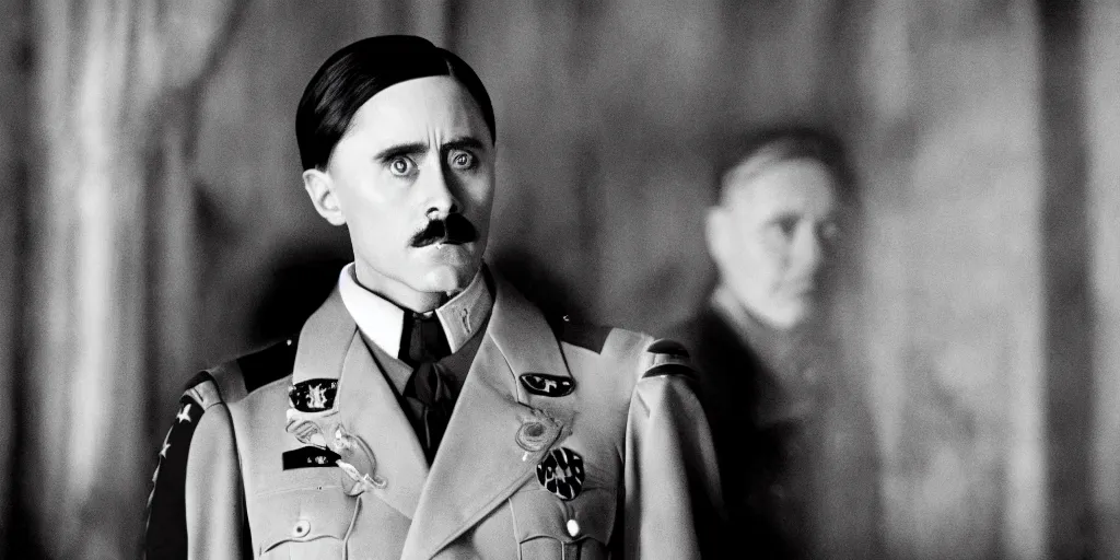 Image similar to Jared Leto as Adolf Hitler in 'The Death of Hitler' (2023), movie still frame